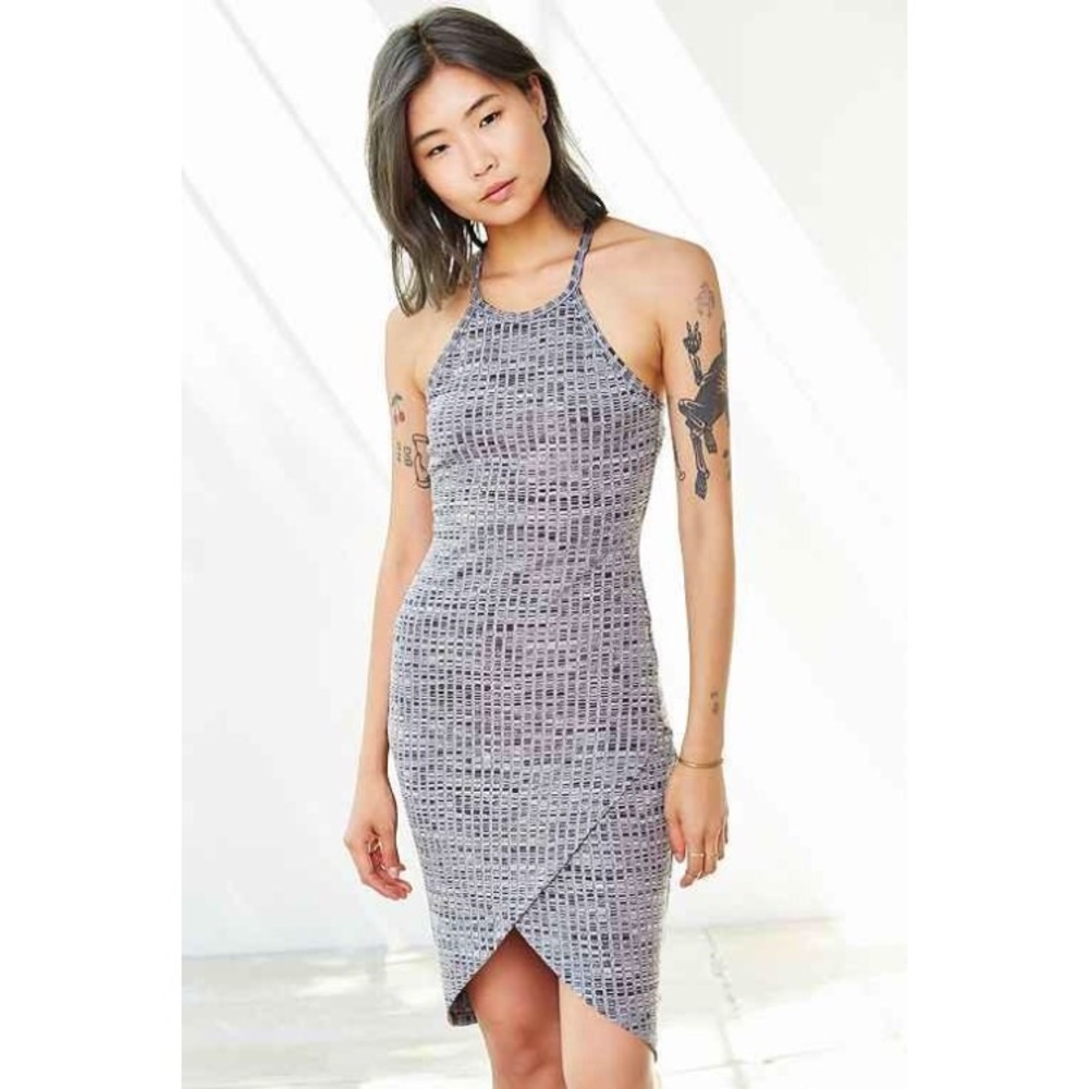 Urban Outfitters Gray High Neck Tulip Midi Dress